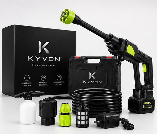 The complete KYVON cordless pressure washer kit with every accessory