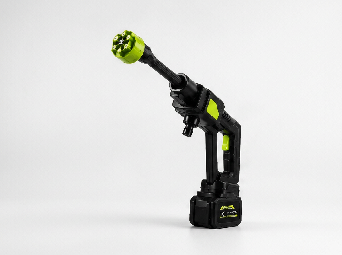 The KYVON cordless pressure washer with lime accents